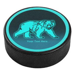 Blue Kodiak Bear Hockey Puck