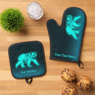 Blue Kodiak Bear Oven Mitt & Pot Holder Set