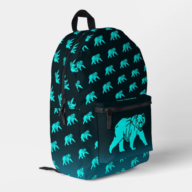 Blue Kodiak Bear Printed Backpack (Back Corner Left)