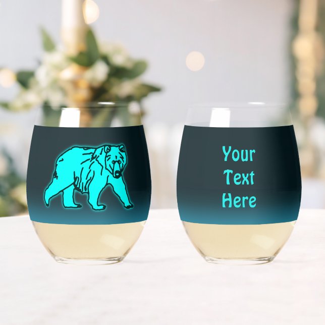 Blue Kodiak Bear Stemless Wine Glass (Insitu (Wedding))