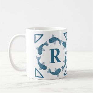 Blue Koi fish monogram initial Coffee Mug