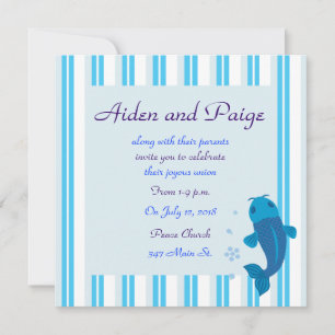 Blue Koi Striped Wedding Invitations