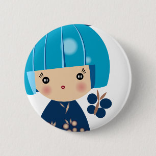 Blue Kokeshi Triplet Close Up Pin