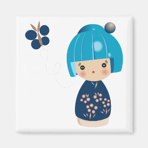 Blue Kokeshi Triplet Magnet