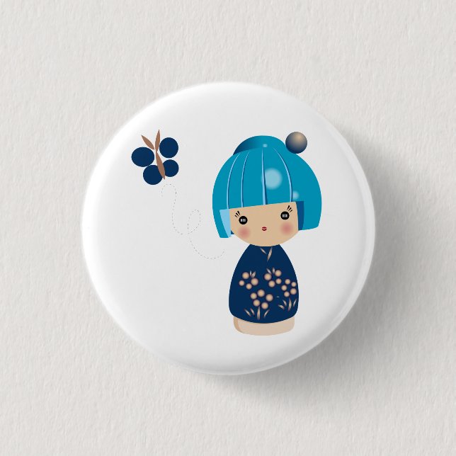 Blue Kokeshi Triplet Pin (Front)