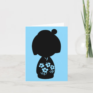 Blue Kokeshi Triplet Silhouette Note Card