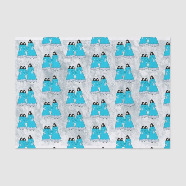 Blue Korean Hanbok Girl Tissue Paper (Front)