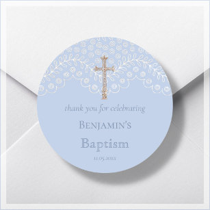 Blue Lace Baptism Thank You Classic Round Sticker
