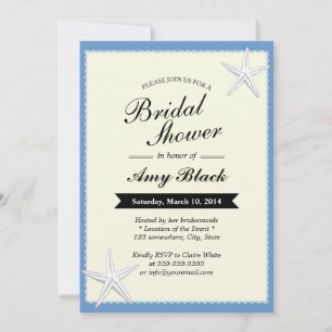 Blue Lace Border Starfish Bridal Shower Invitation