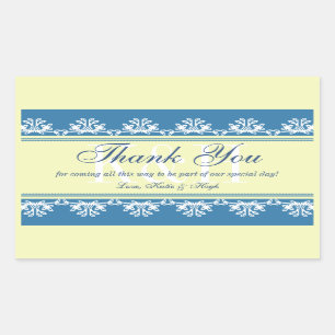 Blue lace border thank you out of town gift bag rectangular sticker