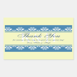 Blue lace border thank you out of town gift bag rectangular sticker