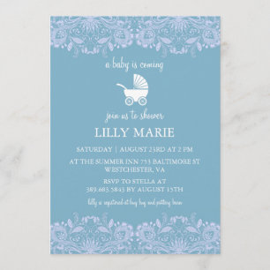 Blue Lace   Boy Baby Shower Invitation