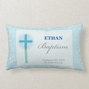 Blue Lace Boy Baptism Lumbar Cushion