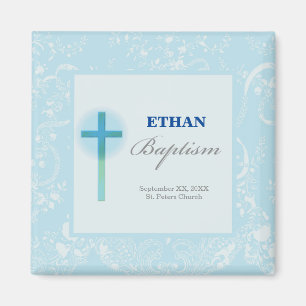 Blue Lace Boy Baptism Magnet