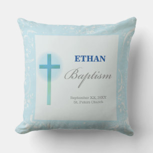Blue Lace Boy Baptism Outdoor Cushion