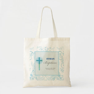 Blue Lace Boy Baptism Tote Bag