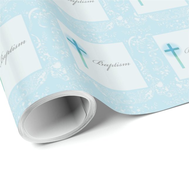 Blue Lace Boy Baptism Wrapping Paper (Roll Corner)