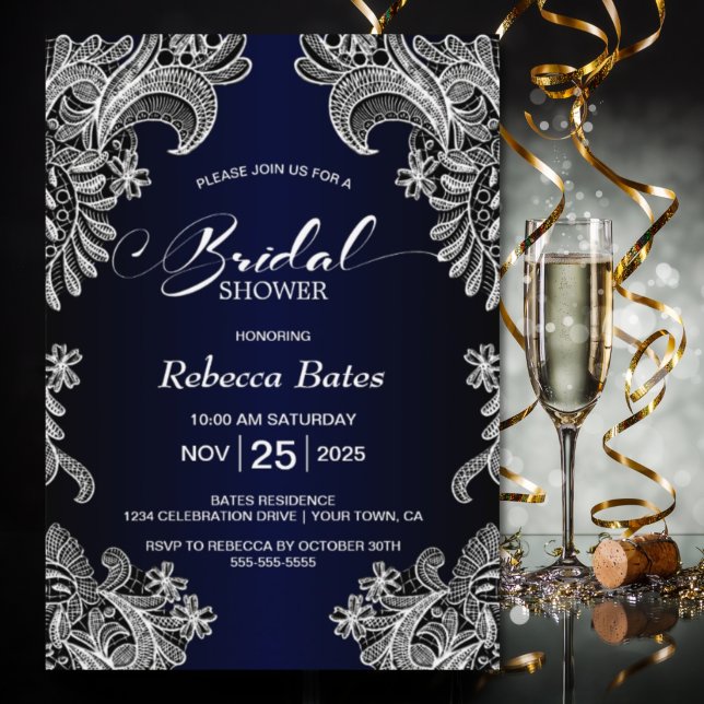 Blue Lace Bridal Shower Invitation (Creator Uploaded)