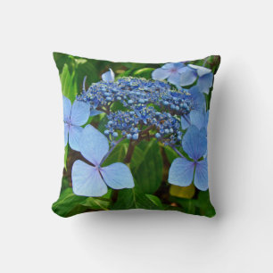 Blue Lace-Cap Hydrangea Blossoms - Pillow