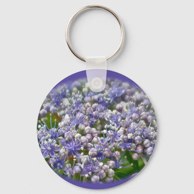 Blue Lace Cap Hydrangea Flowers Key Ring (Front)