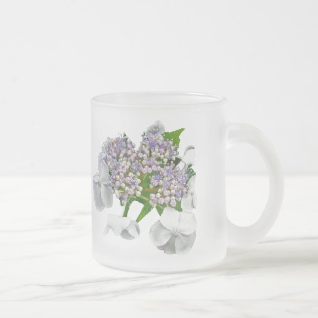 Blue Lace Cap Hydrangea Frosted Glass Coffee Mug (Right)