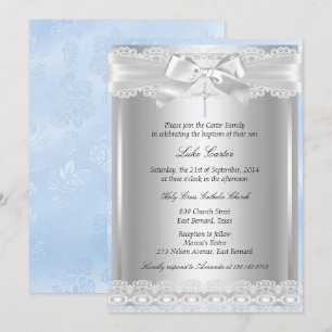 Blue Lace & Cross Baptism/Christening Invitation