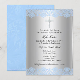 Blue Lace Cross Baptism/Christening Invitation