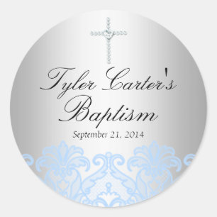 Blue Lace & Cross Baptism Sticker