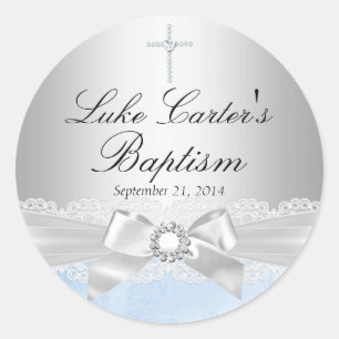 Blue Lace & Cross Baptism Sticker