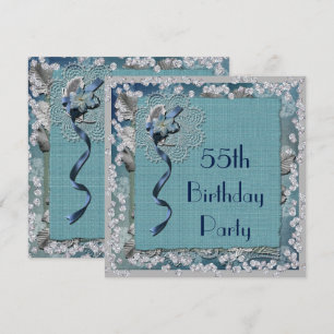 Blue Lace & Diamonds 55th Birthday Invitation
