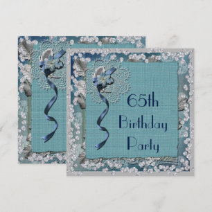 Blue Lace & Diamonds 65th Birthday Invitation