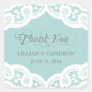 Blue Lace Doily Thank You Name Stickers