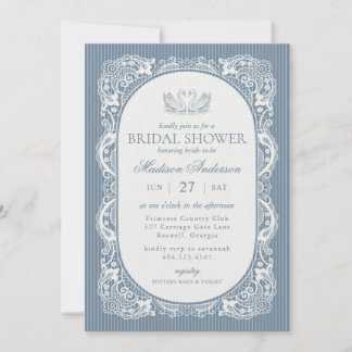 Blue Lace Doily Vintage Floral Bridal Shower Invitation