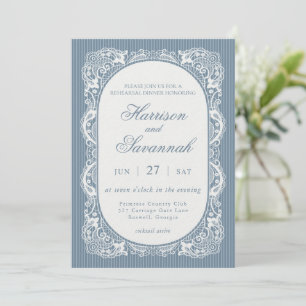 Blue Lace Doily Vintage Floral Rehearsal Dinner Invitation