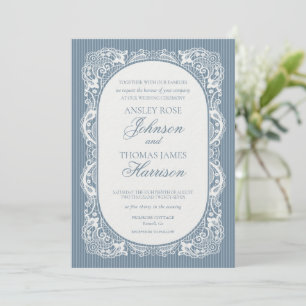 Blue Lace Doily Vintage Floral Wedding Invitation