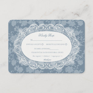 Blue Lace Doily Vintage Floral Wedding RSVP Enclosure Card