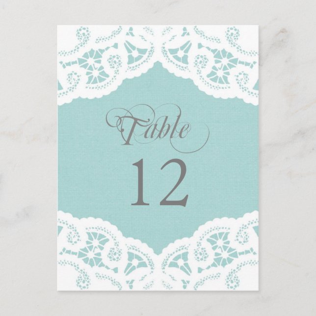 Blue Lace Doily Wedding Table Number Table Cards (Front)