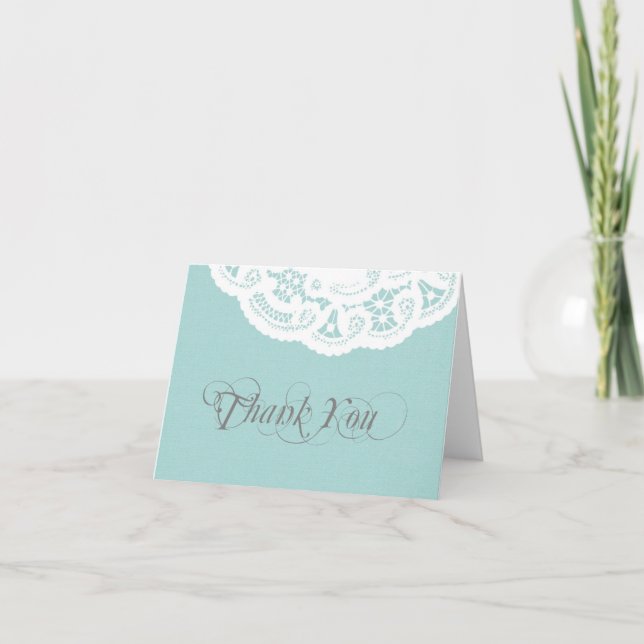 Blue Lace Doily Wedding Thank You Note Card (Front)