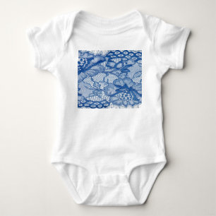 Blue lace fabric, African tulle design. Baby Bodysuit
