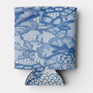 Blue lace fabric, African tulle design. Can Cooler