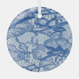 Blue lace fabric, African tulle design. Glass Tree Decoration