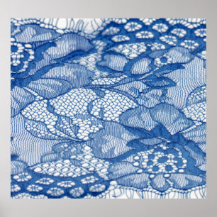 Blue lace fabric, African tulle design. Poster