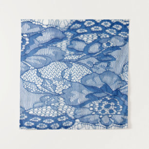 Blue lace fabric, African tulle design. Tapestry