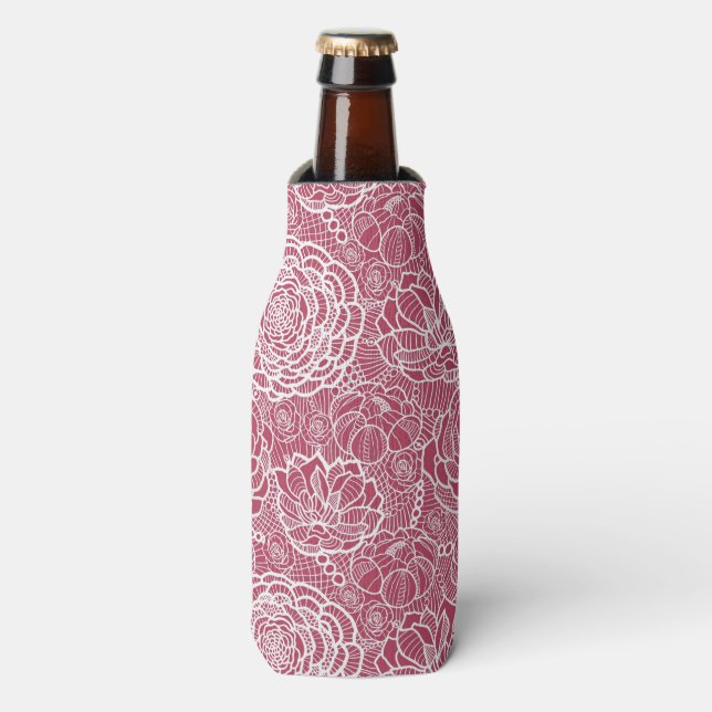 Blue lace flowers pattern background bottle cooler (Bottle Front)