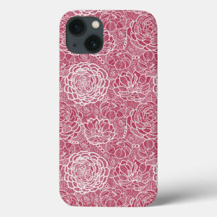 Blue lace flowers pattern background iPhone 13 case