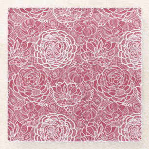 Blue lace flowers pattern background glass coaster