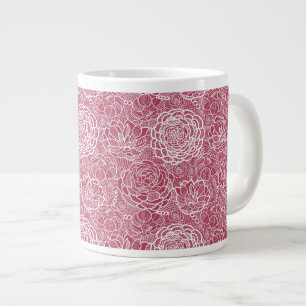 Blue lace flowers pattern background large coffee mug