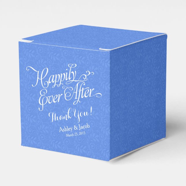 Blue Lace Happily Ever After Personalised Wedding Favour Box (Front Side)