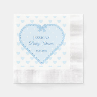 Blue Lace Heart Stars Boy Baby Shower Napkin