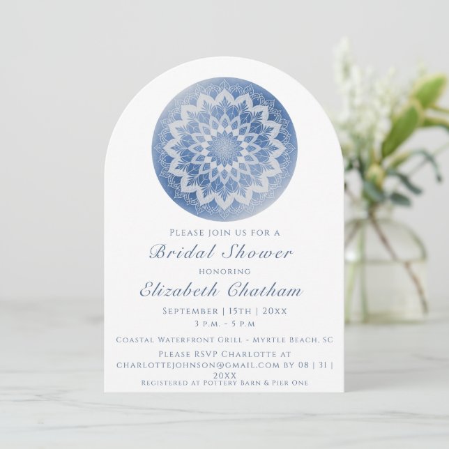 Blue Lace Mandala Bridal Shower Invitation (Standing Front)